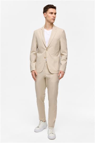 Bej Slim Fit Mono Yaka Takım Elbise