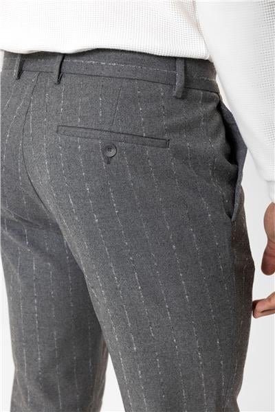 Gri Slim Fit Çizgili Casual Pantolon
