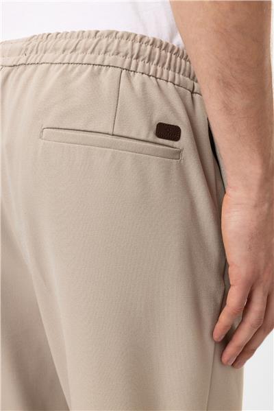 Bej Smart Fit Yan Cep Beli Bağcıklı Casual Pantolon
