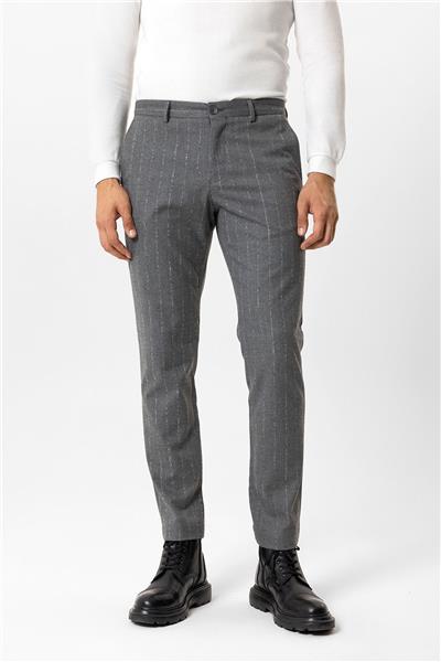 Gri Slim Fit Çizgili Casual Pantolon