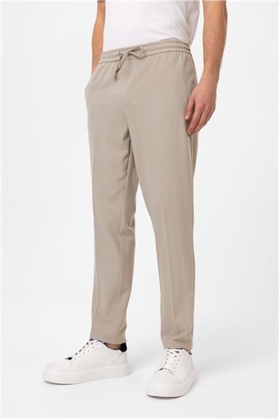 Bej Smart Fit Yan Cep Beli Bağcıklı Casual Pantolon