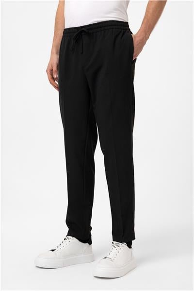 Siyah Smart Fit Yan Cep Beli Bağcıklı Casual Pantolon