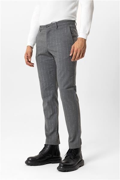 Gri Slim Fit Çizgili Casual Pantolon