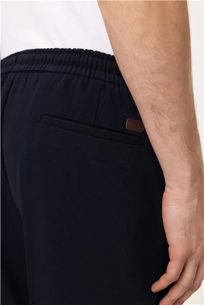 Lacivert Slim Fit Yan Cep Beli Bağcıklı Casual Pantolon