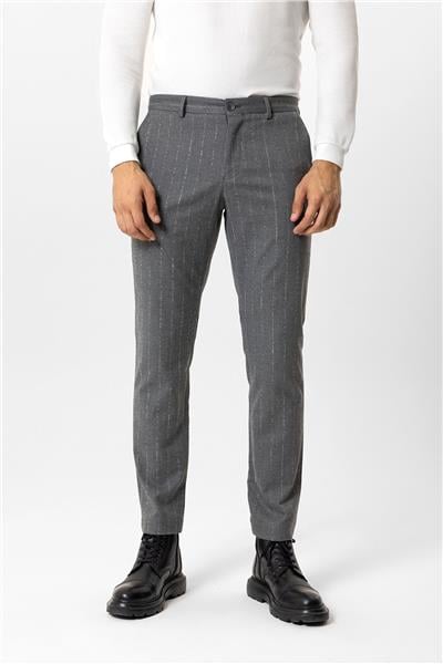 Gri Slim Fit Çizgili Casual Pantolon