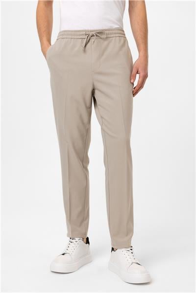 Bej Smart Fit Yan Cep Beli Bağcıklı Casual Pantolon