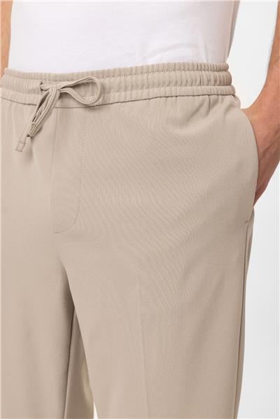 Bej Smart Fit Yan Cep Beli Bağcıklı Casual Pantolon