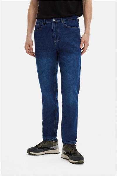 Lacivert Tapered Fit Denim Pantolon