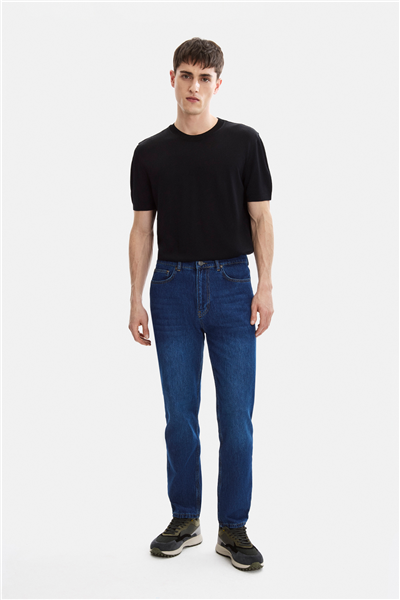 Lacivert Tapered Fit Denim Pantolon