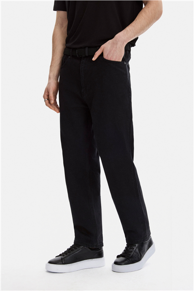 Siyah Tapered Fit Denim Pantolon