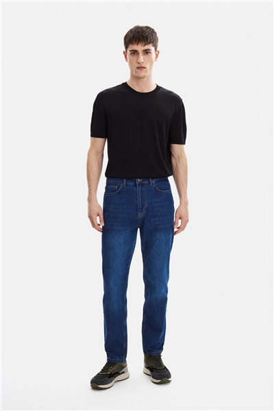 Lacivert Tapered Fit Denim Pantolon