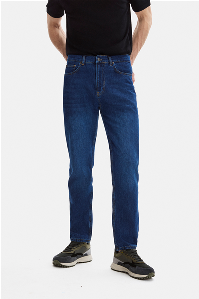 Lacivert Tapered Fit Denim Pantolon