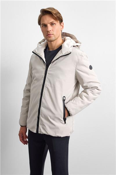 Taş Rengi Smart Fit Çift Taraflı Kapüşonlu Mont