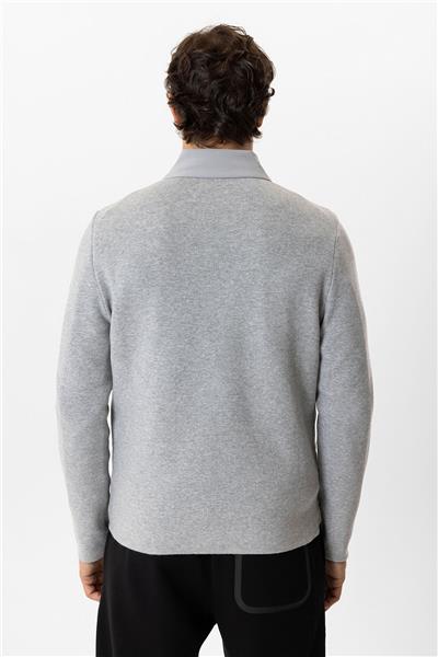 Gri Regular Fit Dik Yaka Fermuarlı Triko Mont