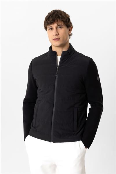 Siyah Regular Fit Dik Yaka Fermuarlı Triko Mont