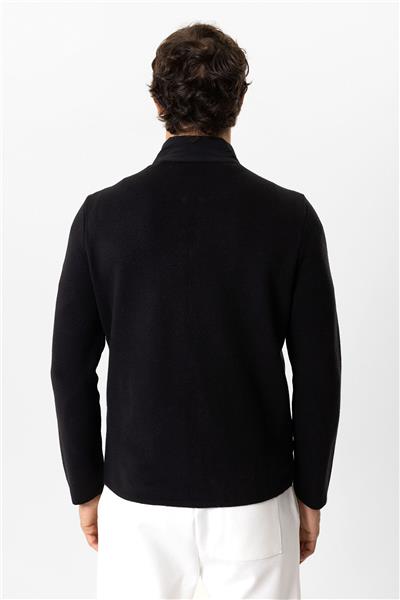 Siyah Regular Fit Dik Yaka Fermuarlı Triko Mont