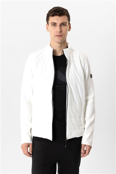 Ekru Regular Fit Dik Yaka Fermuarlı Triko Mont