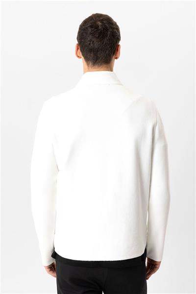 Ekru Regular Fit Dik Yaka Fermuarlı Triko Mont