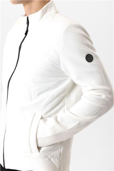 Ekru Regular Fit Dik Yaka Fermuarlı Triko Mont