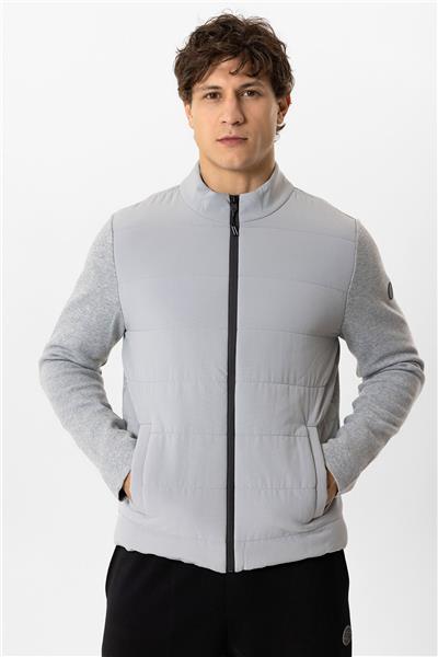 Gri Regular Fit Dik Yaka Fermuarlı Triko Mont
