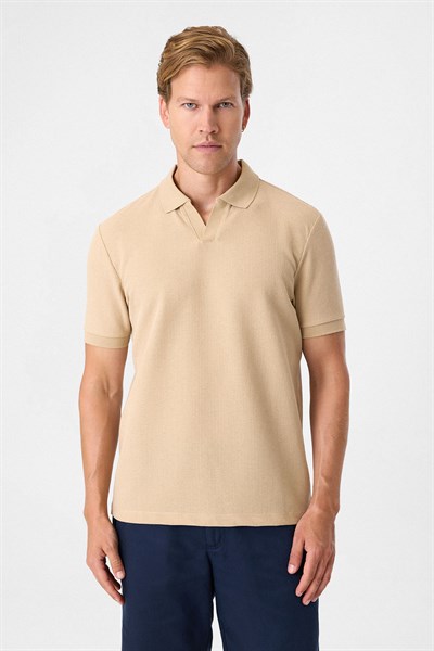 V PATLI POLO YAKA WAFFLE T-SHIRT