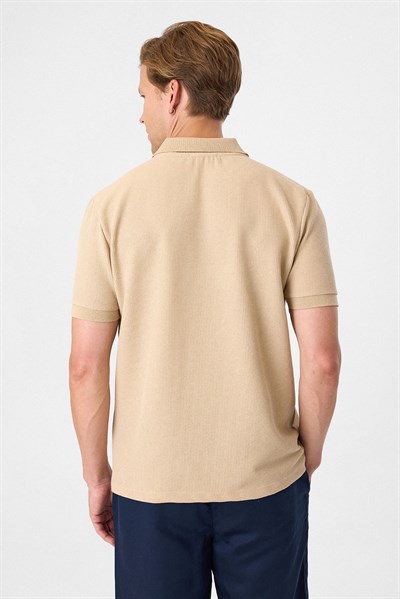 V PATLI POLO YAKA WAFFLE T-SHIRT