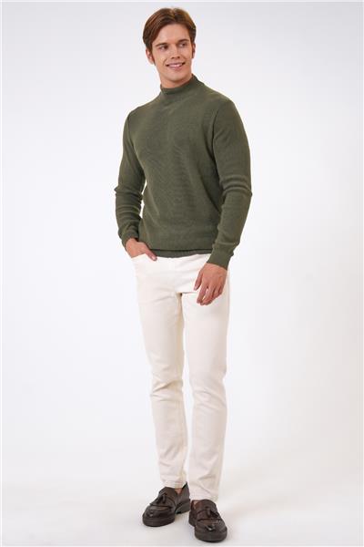 Haki Regular Fit Pamuklu Yarım Balıkçı Yaka Triko Kazak