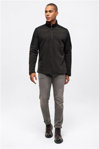 Haki Regular Fit Bato Yaka Yarım Fermuarlı Sweatshirt