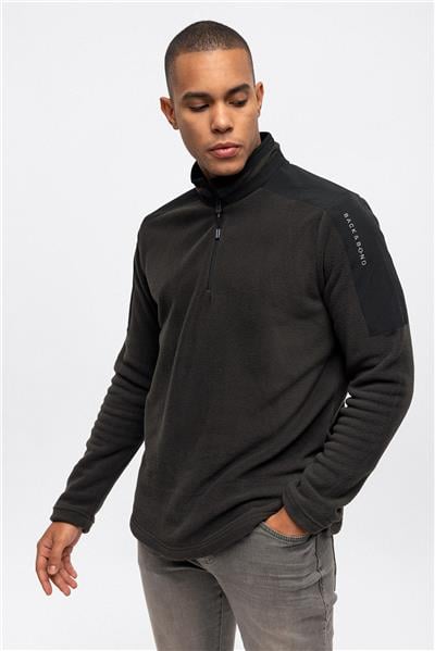 Haki Regular Fit Bato Yaka Yarım Fermuarlı Sweatshirt