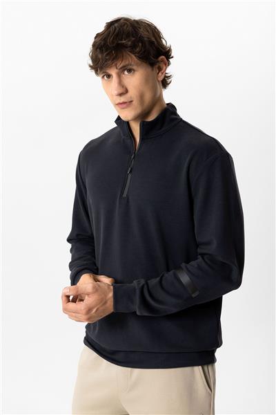 Antrasit Regular Fit Dik Yaka Yarım Fermuarlı Sweatshirt