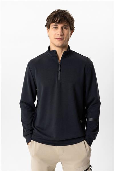 Antrasit Regular Fit Dik Yaka Yarım Fermuarlı Sweatshirt