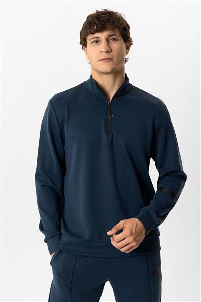 Lacivert Regular Fit Dik Yaka Yarım Fermuarlı Sweatshirt