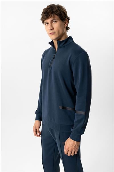 Lacivert Regular Fit Dik Yaka Yarım Fermuarlı Sweatshirt