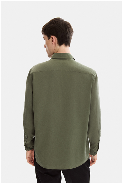 Yeşil Normal Yaka Comfort Fit Casual Gömlek 