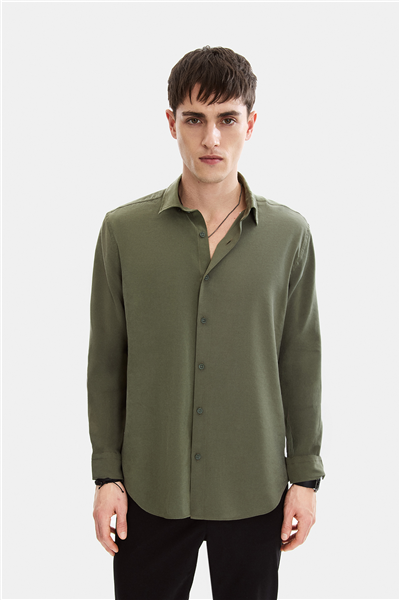 Yeşil Normal Yaka Comfort Fit Casual Gömlek 