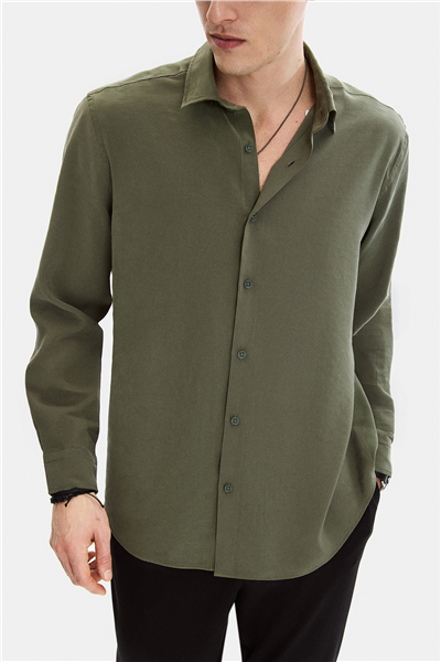 Yeşil Normal Yaka Comfort Fit Casual Gömlek 