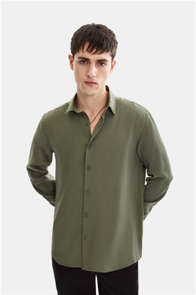 Yeşil Normal Yaka Comfort Fit Casual Gömlek 