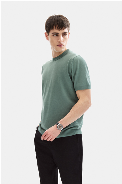 Yeşil Regular Fit Kısa Kol Triko Tişört