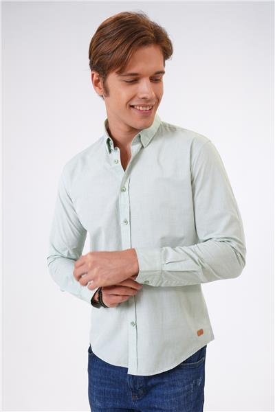 Yeşil Slim Fit %100 Pamuk Gömlek