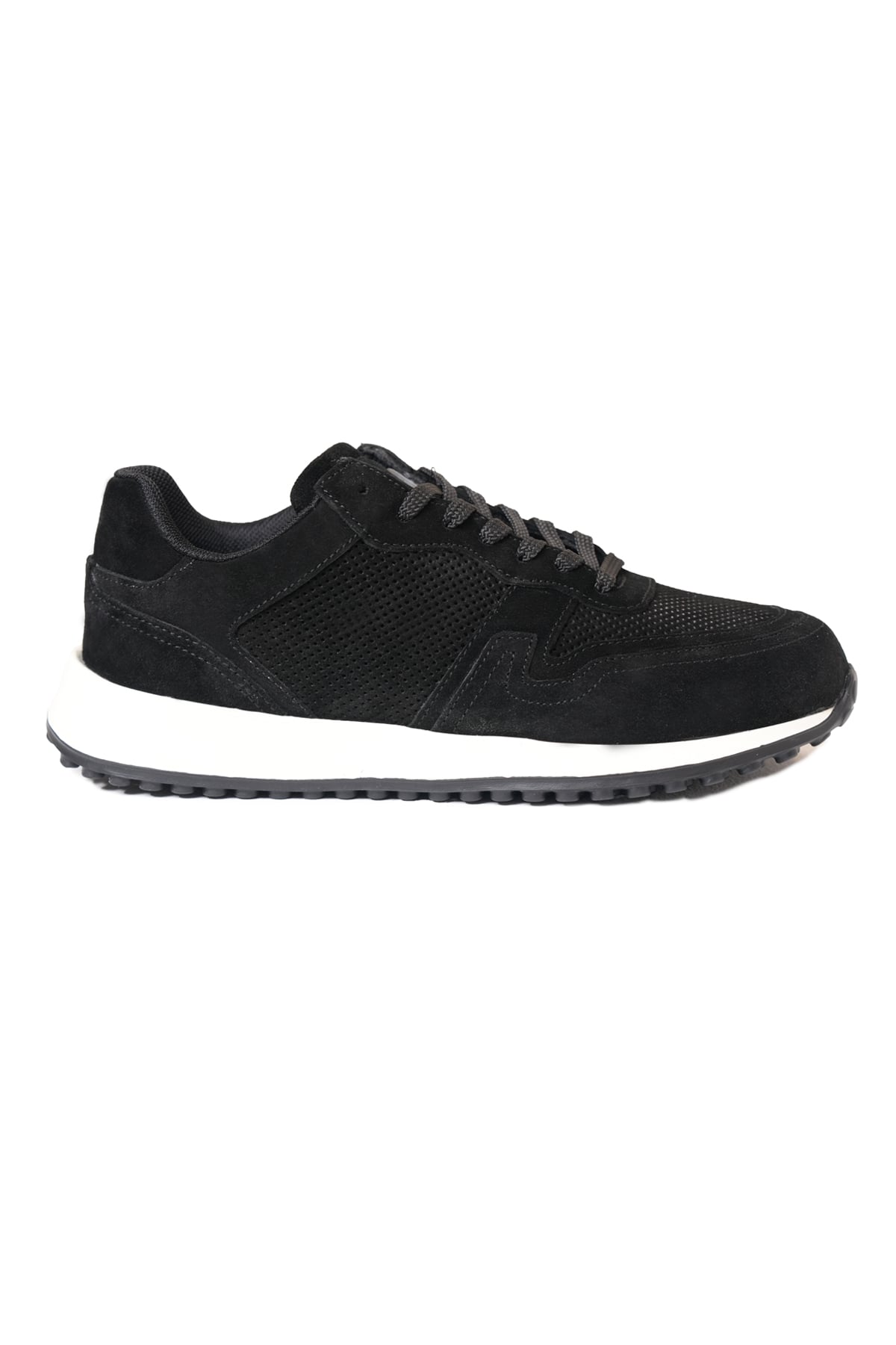 %100 Süet Deri Termo Taban Siyah Sneaker Ayakkabı