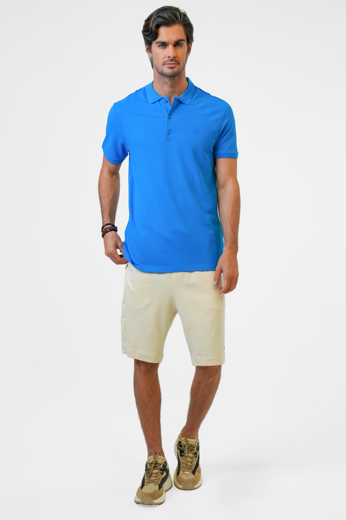 Açık Mavi Slim Fit Pamuklu Polo Yaka Tişört