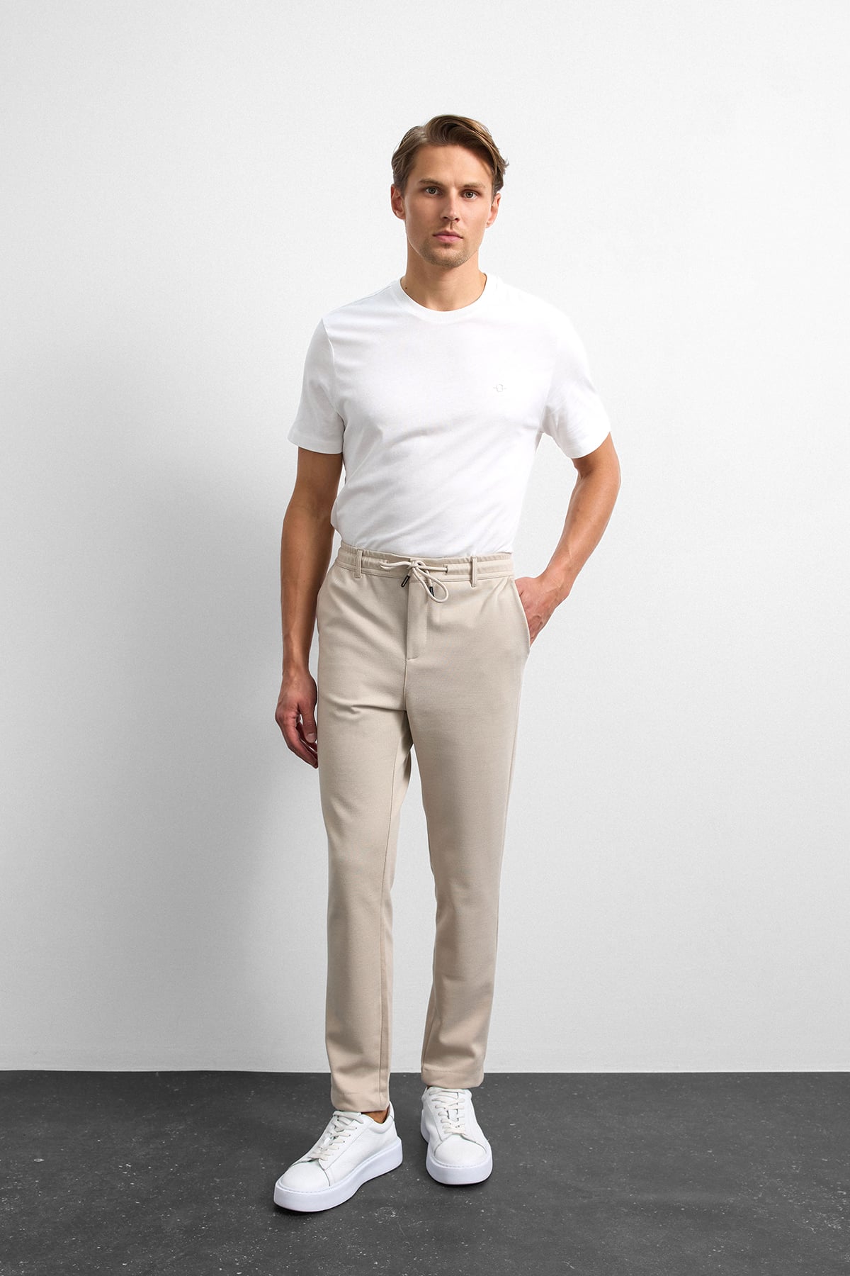 Bej Diagonel Jogger Örme Pantolon