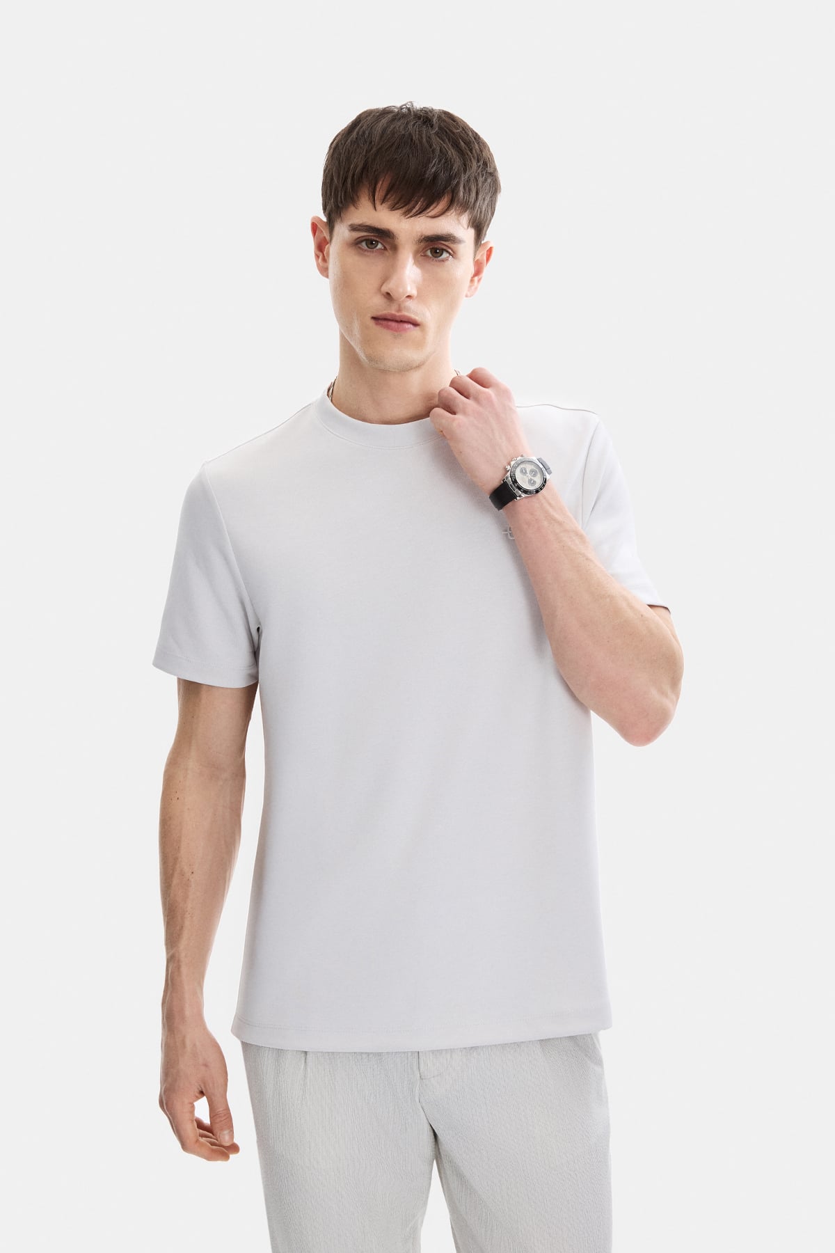 Gri Regular Fit Bisiklet Yaka Basic Tişört