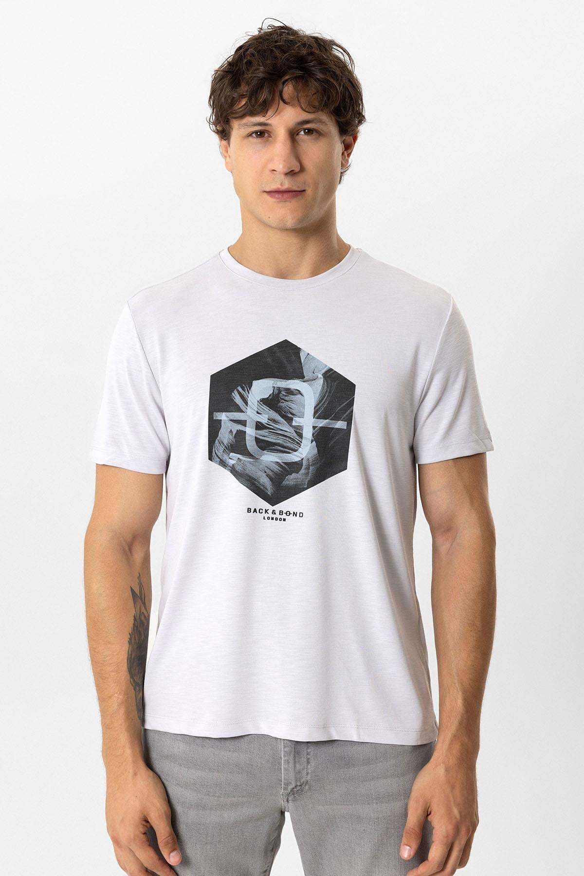Gri Regular Fit Bisiklet Yaka Baskılı Tişört