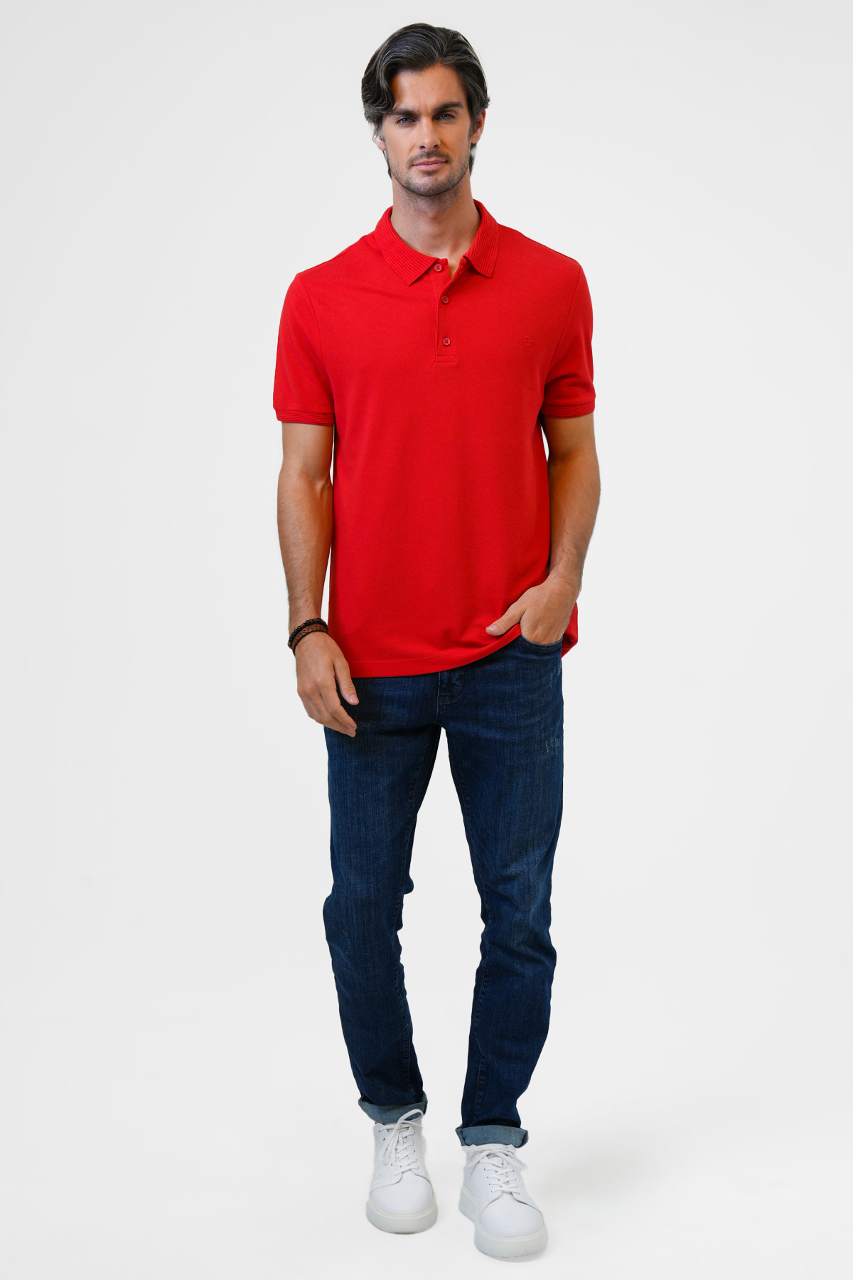 Kırmızı Slim Fit Pamuklu Polo Yaka Tişört