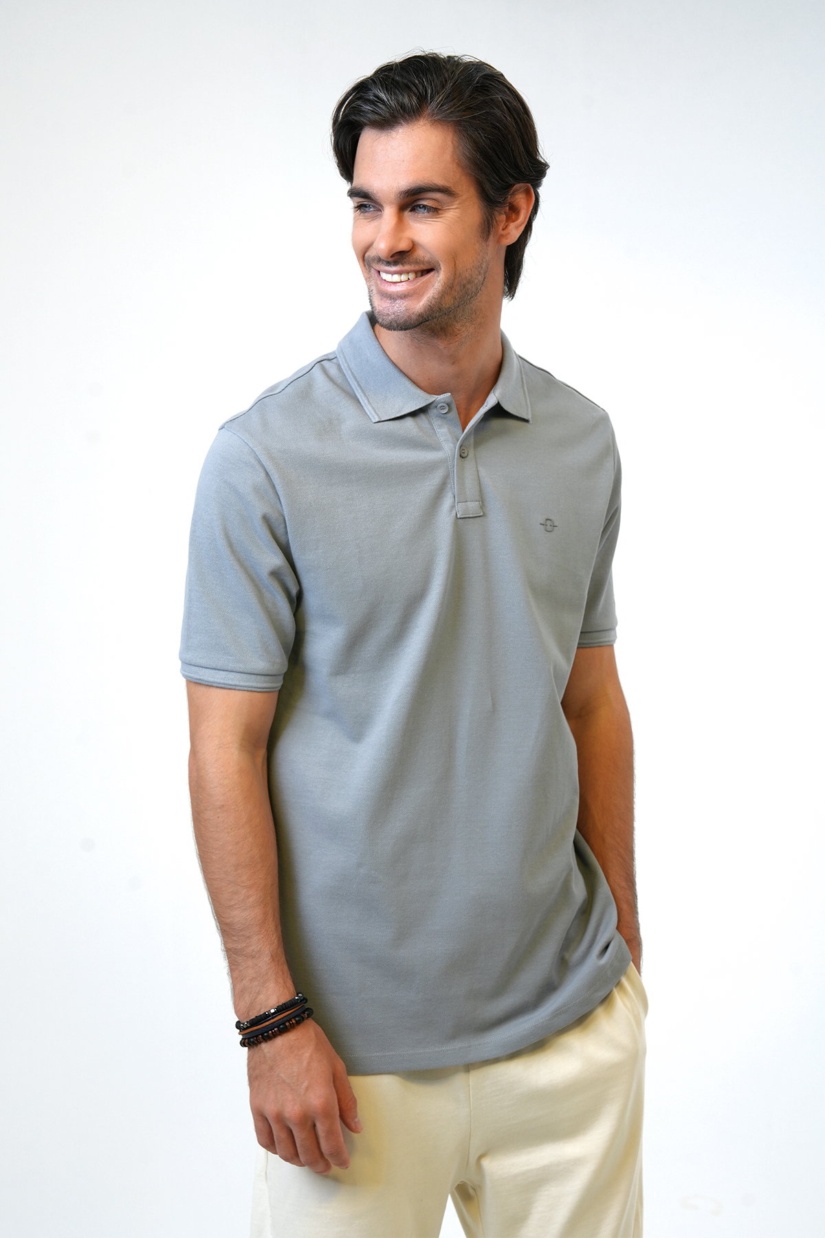 Koyu Gri Relaxed Fit %100 Pamuk Polo Yaka Tişört