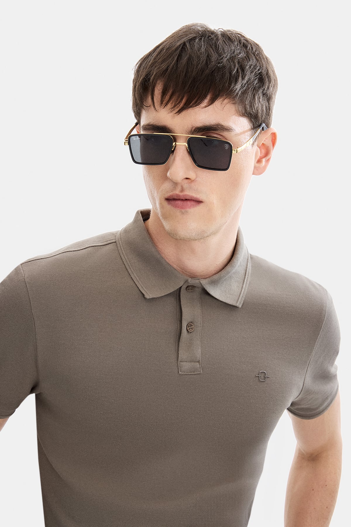 Koyu Vizon Regular Fit Polo Yaka Örme Tişört