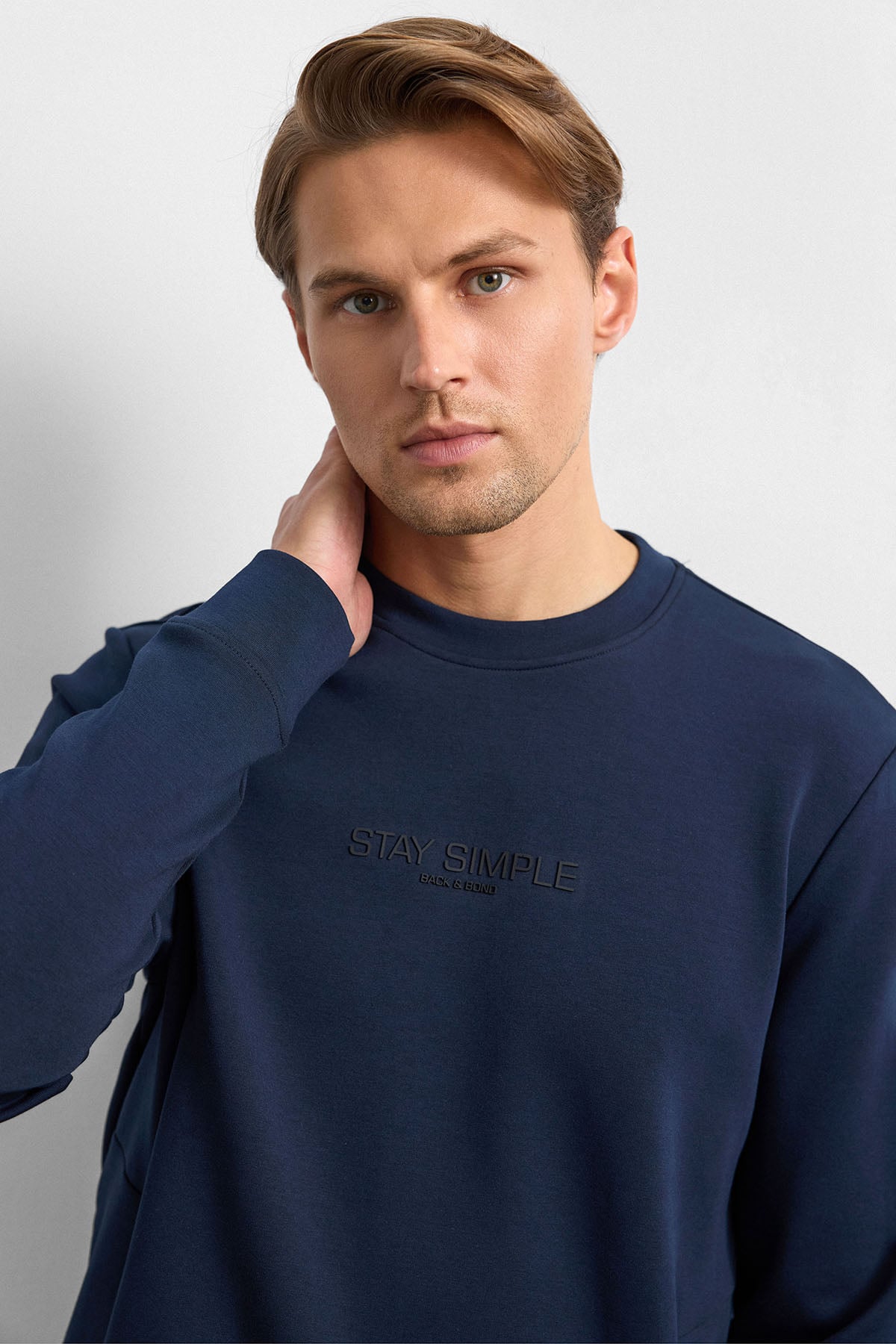 Lacivert Bisiklet Yaka Gizli Fermuarlı Sweatshirt