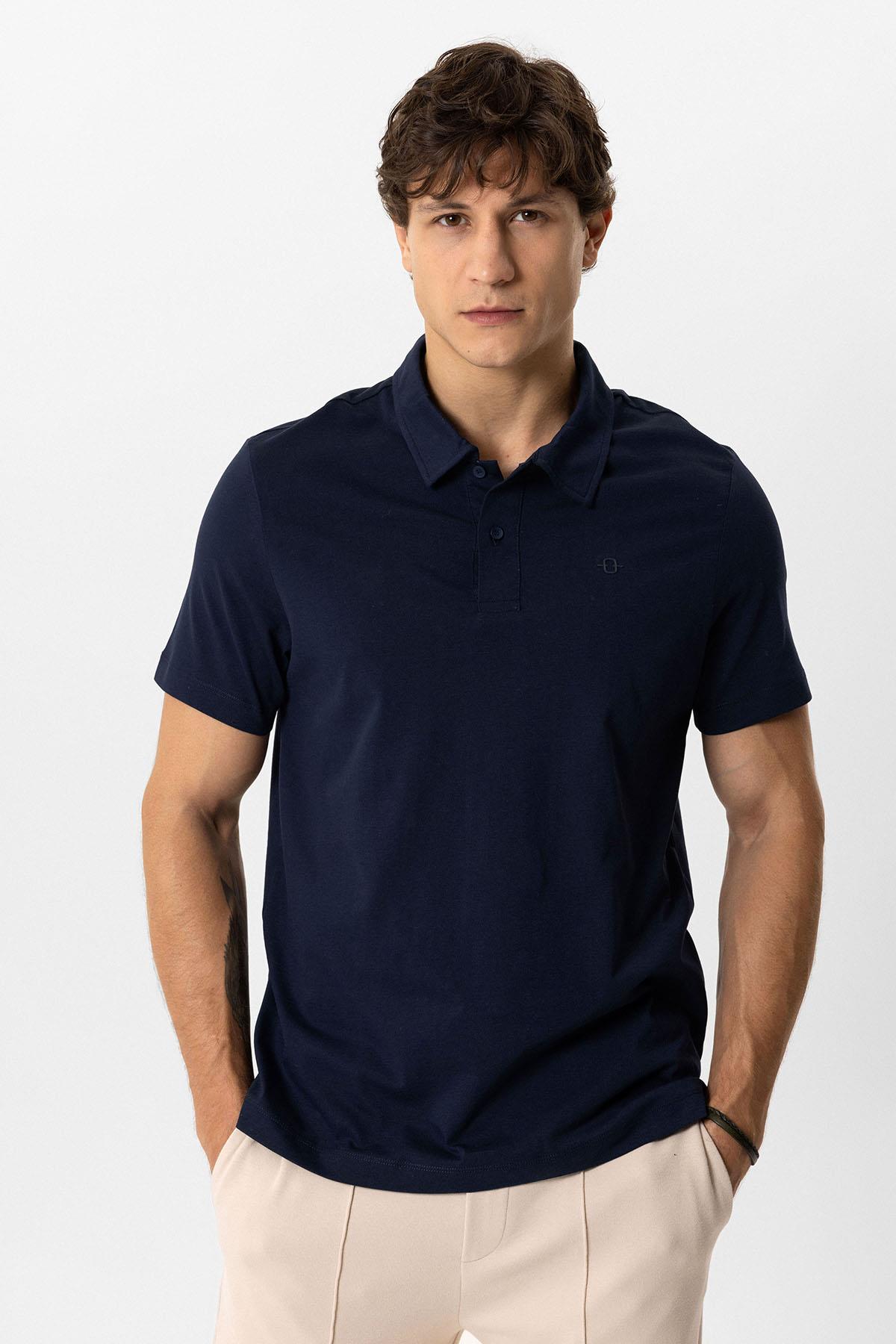Lacivert Regular Fit %100 Pamuk Polo Yaka Tişört