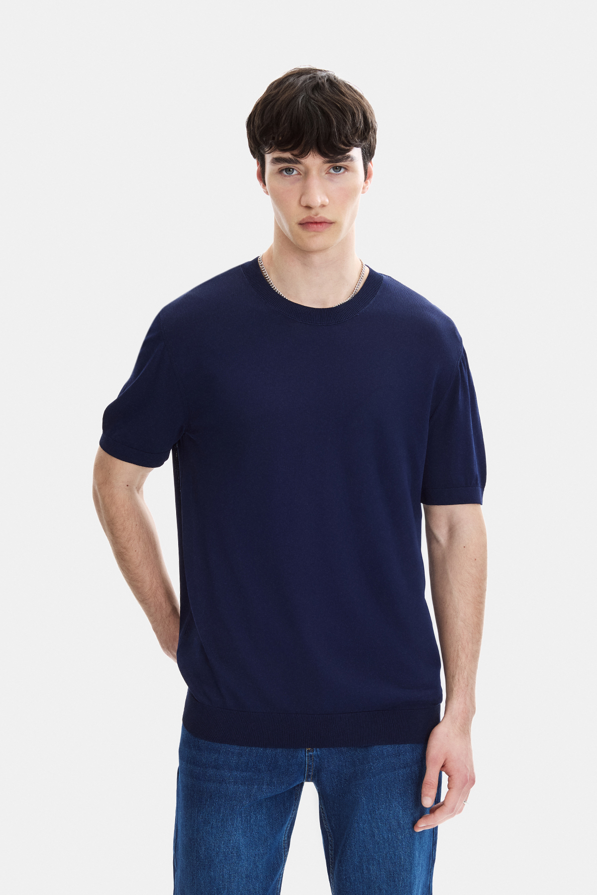 Lacivert Regular Fit Bisiklet Yaka Triko Tişört